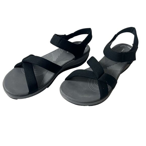 Clarks Cloudsteppers Summer Sandals Womens 11 M Black Fabric Sling Back Open Toe - Picture 3 of 11